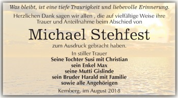 Traueranzeige von Michael Stehfest von Mitteldeutsche Zeitung
