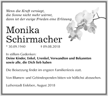 Traueranzeige von Monika Schirmacher von Mitteldeutsche Zeitung