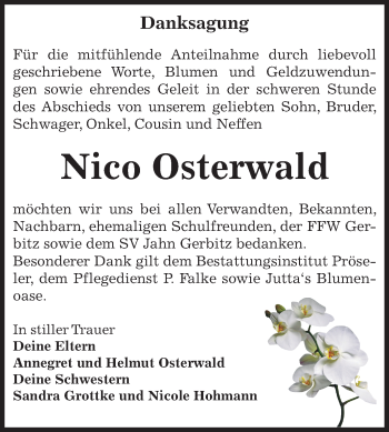 Traueranzeige von Nico Osterwald von Mitteldeutsche Zeitung Bernburg