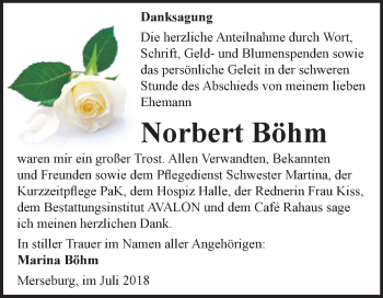 Traueranzeige von Norbert Böhm von Mitteldeutsche Zeitung Merseburg/Querfurt