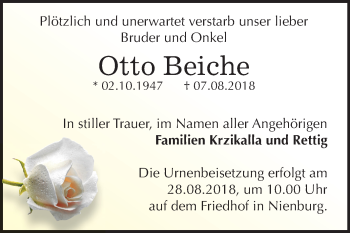 Traueranzeige von Otto Beiche von Mitteldeutsche Zeitung Bernburg