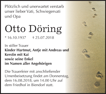 Traueranzeige von Otto Döring von Mitteldeutsche Zeitung Bernburg