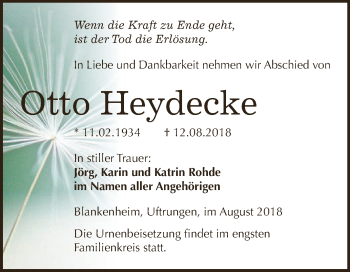 Traueranzeige von Otto Heydecke von Super Sonntag SGH Mansf. Land