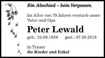 Traueranzeige von Peter Lewald von Mitteldeutsche Zeitung Bernburg