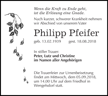 Traueranzeige von Philipp Pfeifer von Super Sonntag Merseburg