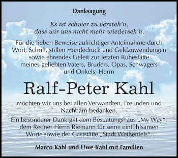 Traueranzeige von Ralf-Peter kahl von Mitteldeutsche Zeitung Weißenfels