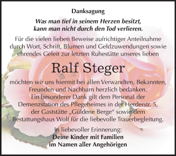 Traueranzeige von Ralf Steger von Mitteldeutsche Zeitung Weißenfels