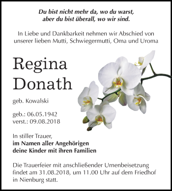Traueranzeige von Regina Donath von Mitteldeutsche Zeitung Bernburg
