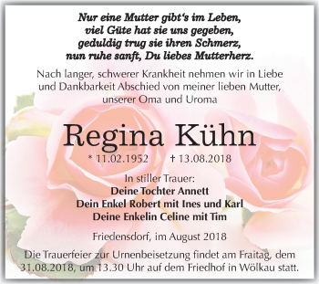 Traueranzeige von Regina Kühn von Mitteldeutsche Zeitung Merseburg/Querfurt