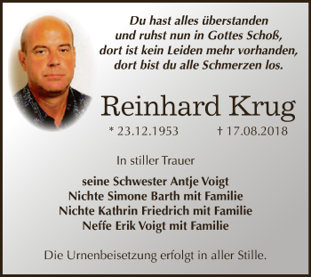 Traueranzeige von Reinhard Krug von Super Sonntag Zeitz