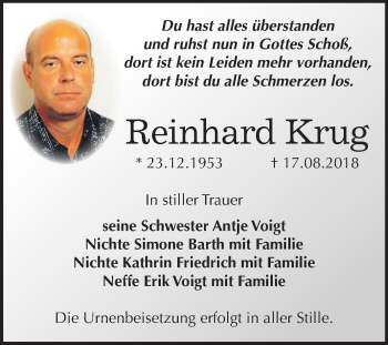 Traueranzeige von Reinhard Krug von Mitteldeutsche Zeitung Zeitz