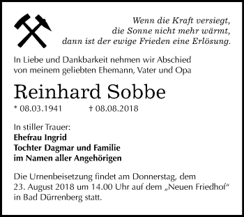 Traueranzeige von Reinhard Sobbe von Mitteldeutsche Zeitung