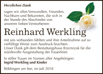 Traueranzeige von Reinhard Werkling von Super Sonntag SGH Mansf. Land