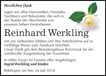 Traueranzeige von Reinhard Werkling von Mitteldeutsche Zeitung