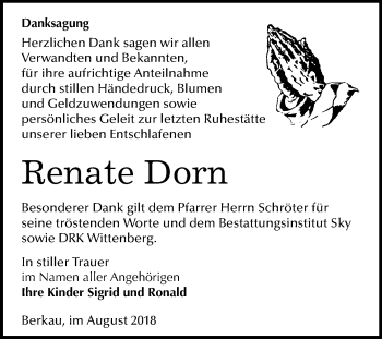 Traueranzeige von Renate Dorn von Mitteldeutsche Zeitung