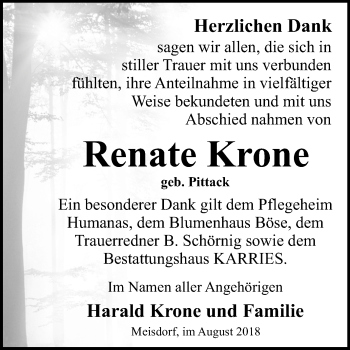 Traueranzeige von Renate Krone von Mitteldeutsche Zeitung Quedlinburg
