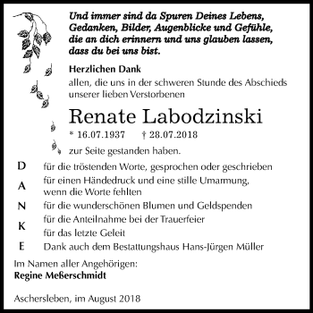 Traueranzeige von Renate Labodzinski von Mitteldeutsche Zeitung Aschersleben