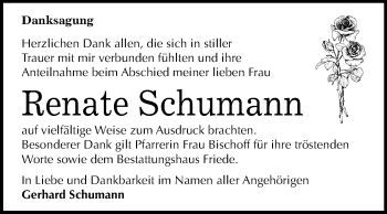 Traueranzeige von Renate Schumann von Mitteldeutsche Zeitung Dessau-Roßlau