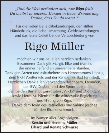Traueranzeige von Rigo Dieter Müller von Mitteldeutsche Zeitung