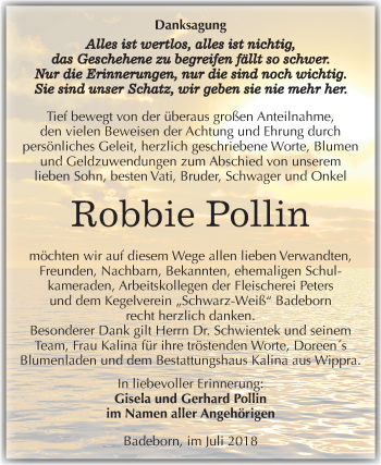 Traueranzeige von Robbie Pollin von Mitteldeutsche Zeitung Quedlinburg