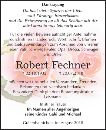 Traueranzeige von Robert Fechner von Mitteldeutsche Zeitung