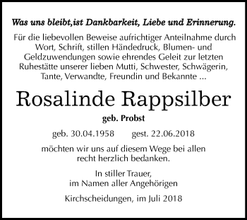 Traueranzeige von Rosalinde Rappsilber von Mitteldeutsche Zeitung