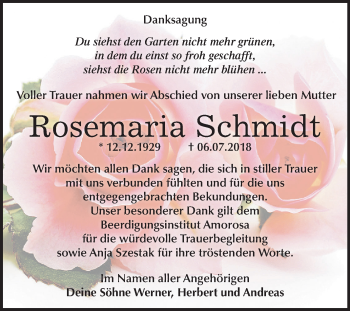 Traueranzeige von Rosemaria Schmidt von Mitteldeutsche Zeitung Dessau-Roßlau