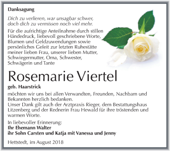 Traueranzeige von Rosemarie Viertel von Mitteldeutsche Zeitung