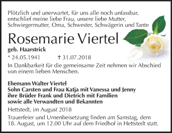 Traueranzeige von Rosemarie Viertel von Mitteldeutsche Zeitung