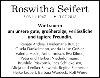 Traueranzeige von Roswitha Seifert von Mitteldeutsche Zeitung Halle/Saalkreis