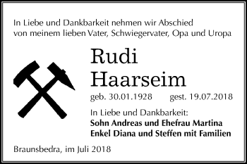 Traueranzeige von Rudi Haarseim von Mitteldeutsche Zeitung Merseburg/Querfurt