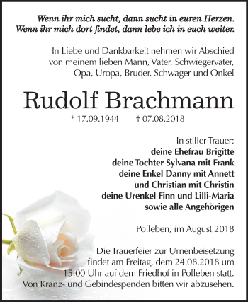 Traueranzeige von Rudolf Brachmann von Mitteldeutsche Zeitung