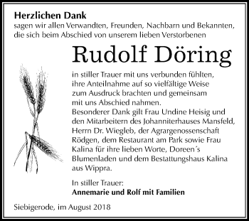 Traueranzeige von Rudolf Döring von Mitteldeutsche Zeitung