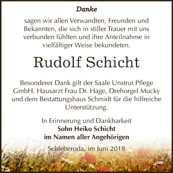 Traueranzeige von Rudolf Schicht von WVG - Wochenspiegel NMB / WSF / ZTZ