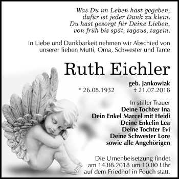 Traueranzeige von Ruth Eichler von Mitteldeutsche Zeitung Bitterfeld