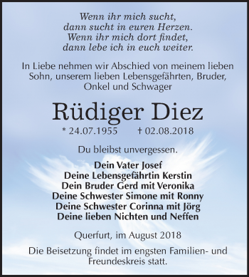 Traueranzeige von Rüdiger Diez von Mitteldeutsche Zeitung Merseburg/Querfurt