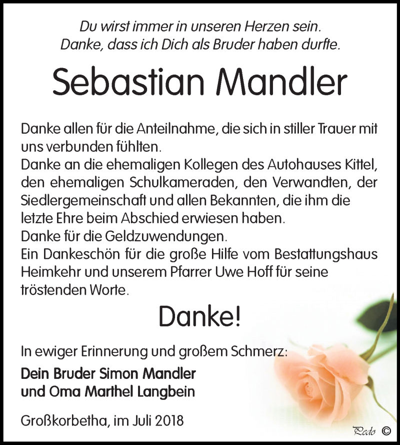  Traueranzeige für Sebastian Mandler vom 04.08.2018 aus Mitteldeutsche Zeitung Weißenfels