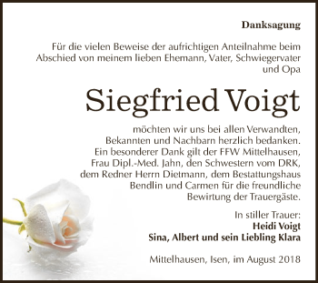 Traueranzeige von Siegfried Voigt von Super Sonntag SGH Mansf. Land