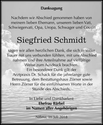 Traueranzeige von Siegfried Schmidt von Mitteldeutsche Zeitung Zeitz