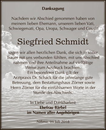 Traueranzeige von Siegfried Schmidt von Super Sonntag Zeitz