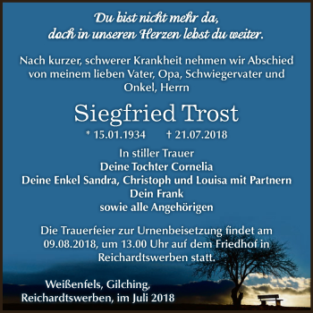 Traueranzeige von Siegfried Trost von WVG - Wochenspiegel NMB / WSF / ZTZ