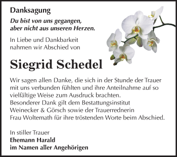 Traueranzeige von Siegrid Schedel von Mitteldeutsche Zeitung Bernburg
