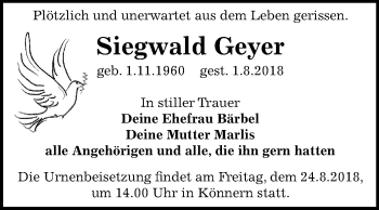 Traueranzeige von Siegwald Geyer von Mitteldeutsche Zeitung Bernburg