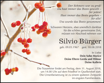 Traueranzeige von Silvio Bürger von Mitteldeutsche Zeitung