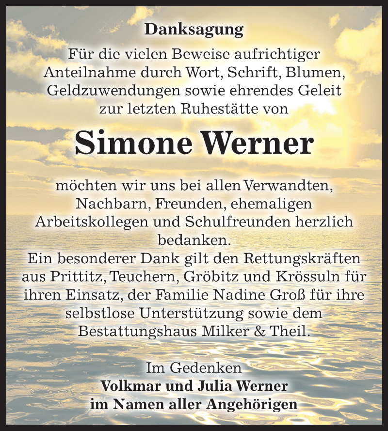  Traueranzeige für Simone Werner vom 15.08.2018 aus Mitteldeutsche Zeitung Weißenfels