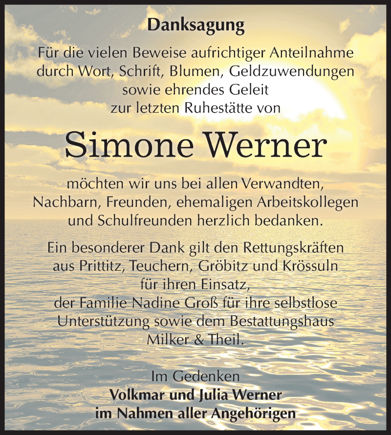  Traueranzeige für Simone Werner vom 11.08.2018 aus Mitteldeutsche Zeitung Zeitz