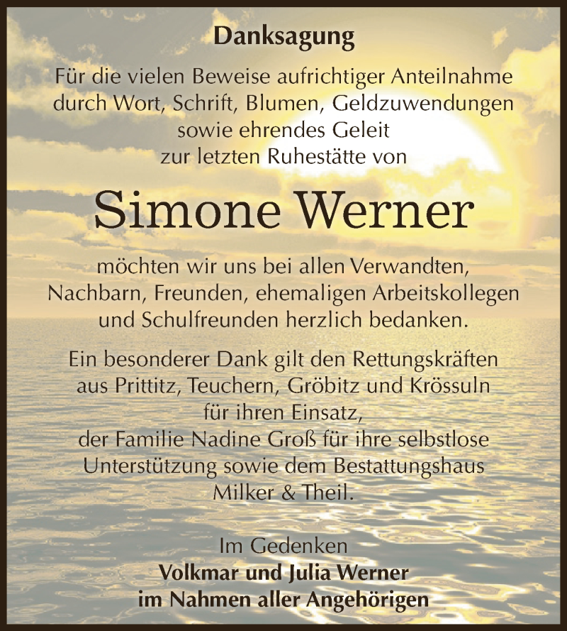  Traueranzeige für Simone Werner vom 11.08.2018 aus Super Sonntag Zeitz