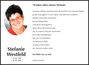 Traueranzeige von Stefanie Westfeld von Mitteldeutsche Zeitung