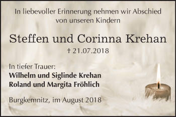 Traueranzeige von Steffen und Corinna Krehan von Mitteldeutsche Zeitung Bitterfeld