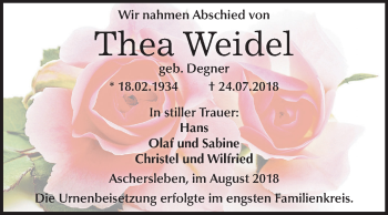 Traueranzeige von Thea Weidel von Mitteldeutsche Zeitung Aschersleben